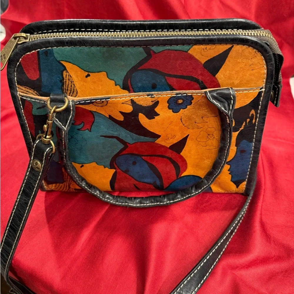 Patricia Nash Italian Leather Crossbody Satchel in Winter Bloom Print